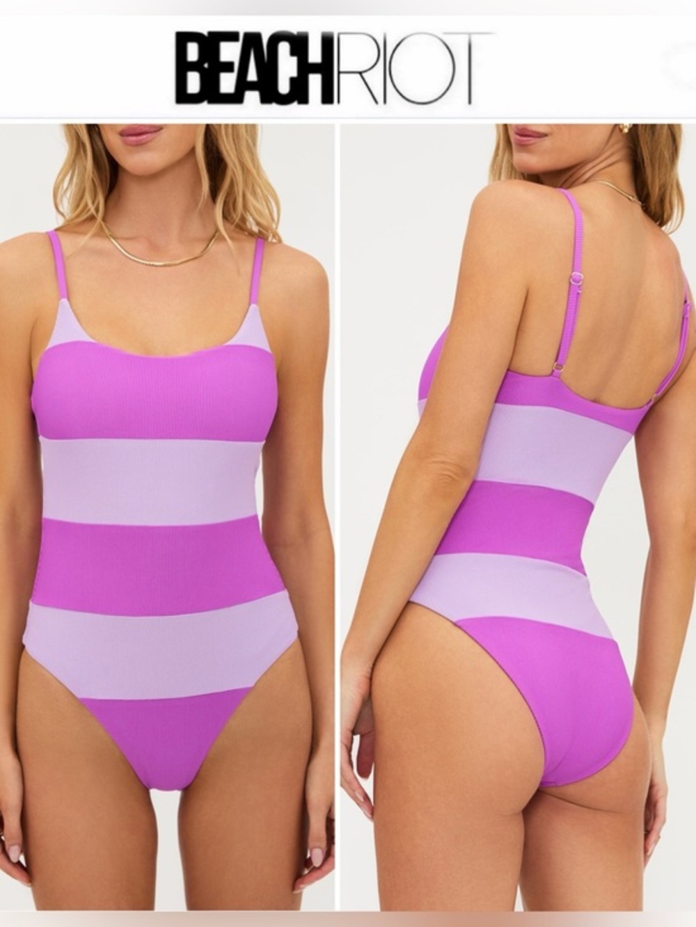 Beach Riot Calista One-Piece Swimsuit Lavender Striped M NWT $168